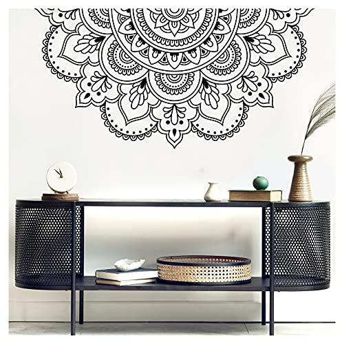 Grandora Wandtattoo Wandsticker Wohnzimmer Mandala I schwarz (BxH) 75 x 38 cm I Boho Style Wandaufkleber Schlafzimmer Sticker Flur Yoga Ornament Aufkleber W5591