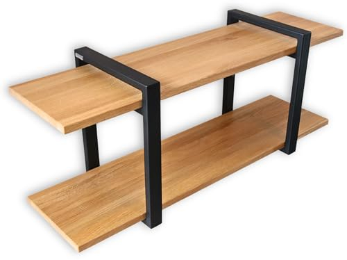 holz4home® Wandregal aus Massivholz Eiche Naturgeölt I 100 x 30 x 40 cm LxBxH I Regal im Loft-Stil 2 Ablagen I Metallbefestigungen aus Stahl I Schweberegal Modern Sideboard