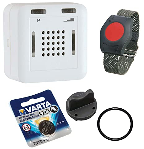 ELDAT RS10E mit Batterie-Wechselset: Hausnotruf ohne Quittierungsfunktion mit Notrufarmband für die häusliche Pflege, Notrufsystem mit Notruf Armband, Notrufknopf für Senioren