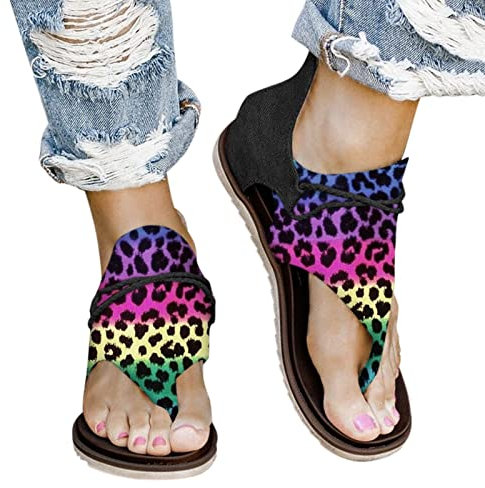 Sandalen Damen mit Absatz Elegant Damen Sandalen Schnalle Flache Sommer Sandalen Boho Strandsandalen Elegante Sandalen Lässige Zehenringe Zehentrenner Damen Flip Flops Sommerschuhe