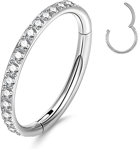 YEBOCIYO Piercing Ring Conch Piercing Ring Septum Piercing Nasenring Würfel Zirkon Daith Helix Tragus Knorpel Lippen Augenbrauen Bauch Piercing Schmuck Silber Gold Rosgold 316L Edelstahl 16G