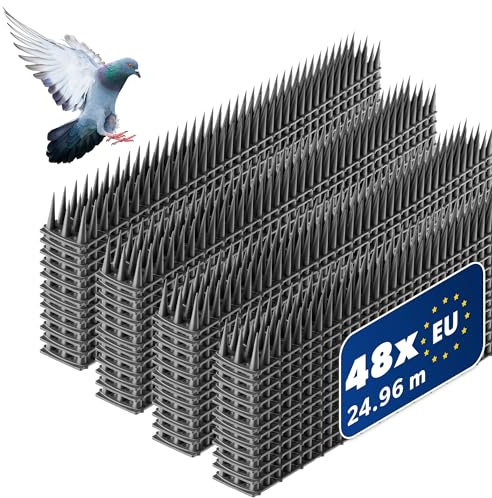 KADAX 48er Set Vogelabwehr Spikes, Kunststoff, 51x4x3,5 cm, 3-reihig, für Tauben, Katzen, Marder, Zaun, Balkon, Dach, Fensterbank, robust und wetterbeständig, frei zuschneidbar, Anthrazit