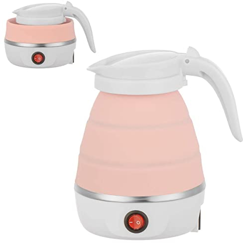 DRBIT Foldable Kettle 0.6L 600W Food Grade Silicone Electric Kettle Fast Boiling Collapsible Water Heater with Separable Power Cord for Hiking Camping Travel Picnic te9(British regulations,Pink)