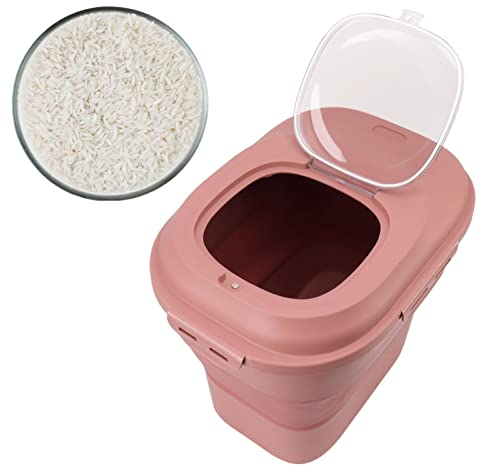 Dpofirs 50 Pounds Foldable Rice Dispenser, Soft PP Dry Food Dispenser with Measuring Cup, Desiccant Slot, Home Kitchen Rice Bucket for Flour Cereals Nuts Dog Food(Pink)