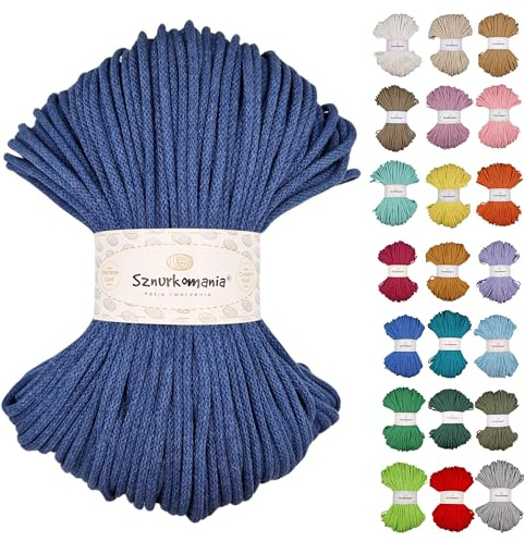 Geflochtene Baumwollkordel 5mm 100m, 46 Farben, Häkelkordel, Makramee Kordel, Premium Garn, Makramee Seil, Sznurkomania (Jeans)