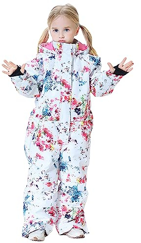 L SERVER Traje de nieve para niños con capucha, a prueba de viento e impermeable, traje de esquí para niñas, mono de esquí grueso y cálido, Color: D., 134 - 140 cm