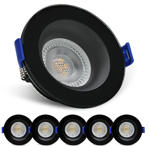 KYOTECH LED Spot Einbaustrahler 230V 5W IP65 Deckenstrahler Deckenspots Ultra flach 3000K Warmweiß Einbauspots Einbauleuchten Ø68 mm 500lm für Badzimmer Wohnzimmer Rund Schwarz, 6er