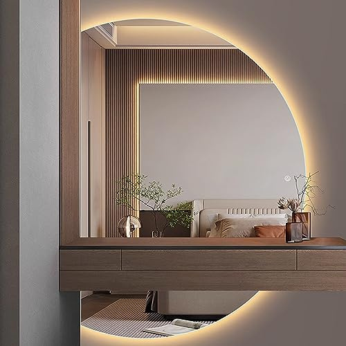 UKewei LED Demi-Cercle Miroir de Vanité Mural Anti-Buée Miroir de Salle de Bain avec Interrupteur Tactile Dimmable Demi Lune Rétroéclairé Miroir de Courtoisie Intelligent 110/120CM (Color : Right Cut