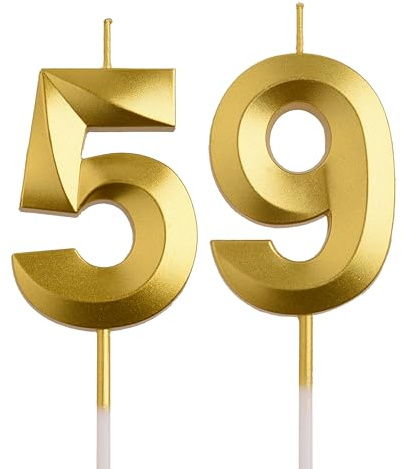 AOOLADA 59th 95th Birthday Candles, Gold 95 59 Year Old Number Birthday Candles, Birthday Party Decorations Cake Topper Gifts for Men Women