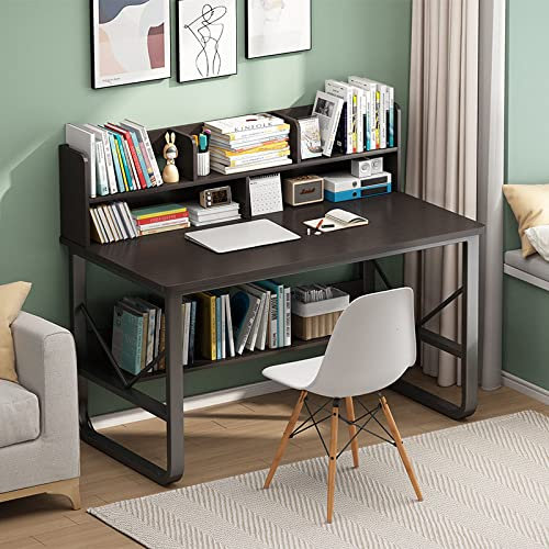 KAZUP Computertisch mit Ablageflächen, moderner, Schlichter Schreibarbeitsplatz, PC-Schreibtisch, Arbeitsplatz für das Heimbüro (47 Zoll, Schwarznuss)
