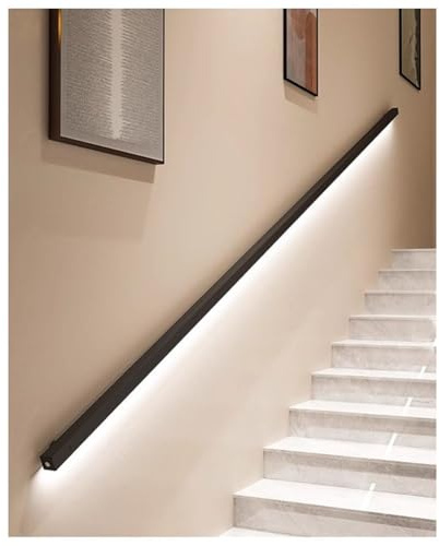 Sxlawesom LED Staircase Handrail Lighted Handle with Sensor Stainless Steels Handrail Bar Foot Rail Kit for Indoor Stairs Wall Mount Support (Color : Black, Size : 59/1.5m)