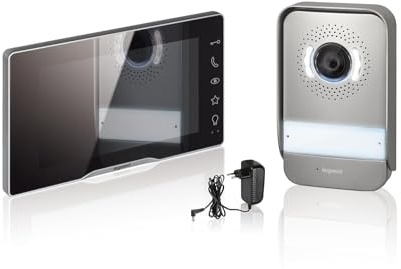 EASYKIT Plus, Kit Videoportero de 2 hilos, Monitor a Color de 7 con Espejo y Placa de calle Cámara Gran Angular, ampliable 1 o 2 unidades familiares, IP54-IK07, Acero inoxidable