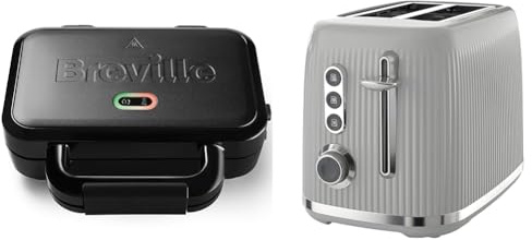 Breville Ultimate Deep Fill Toastie Maker | 2 Slice Sandwich Toaster & Bold Ice Grey 2-Slice Toaster with High-Lift & Wide Slots | Grey & Silver Chrome [VTR002]