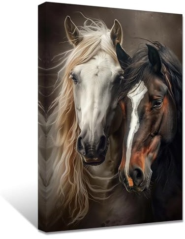 ZXHYWYM Pferdegesicht Bild wilde Pferde Bilder Paar Pferd Leinwanddrucke Vintage Western Tier Poster abstrakte Kunstwerke für Büro Wanddekoration (Bild-1, (40.00 x 60.00 cms))