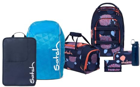 Satch Pack Edition Schulrucksack Set 7tlg. inkl. Schlamperbox, Regencape, Geldbörse, Heftebox, Trinkflasche und Sporttasche (Coral Reef)