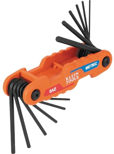 Klein Tools 70590 Compact Folding Hex Key, Metric and SAE Combo Set, 12 Keys, Industrial Strength Heat Treated Alloy Steel