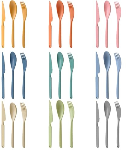 Grands couverts réutilisables en plastique avec couteaux, fourchettes et cuillères, 9 couleurs, ustensiles de camping portables pour adultes, voyage, travail, pique-nique ou utilisation quotidienne