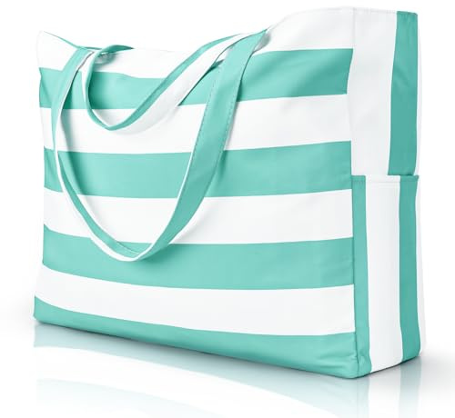 Iioscre Beach Bag for Women,Waterproof Beach Tote with Zipper and Pocket, Sandproof Large Swim Pool Bag for Travel