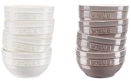 STAUB CERAMIQUE Lot de 8 bols : 4 bols en céramique blanc ivoire 12 cm 400 ml + 4 bols en céramique, Gris antique, 12 cm, 400ml