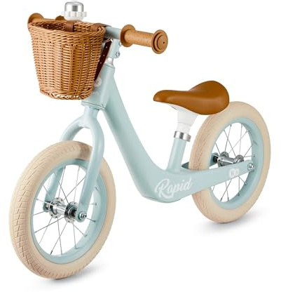 Kinderkraft Rapid 2 Bicicleta Sin Pedales Rapid, Bicicleta De Equilibrio, Partir 3 Años, Sólida, para los Niñas y Niños, Segura, Ajustable, Solo 3.7 kg, Retro, Azul