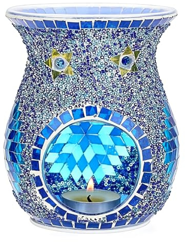 Oriental riverkit Lámpara aromática con vela de té, lámpara aromática de cristal, aceite esencial, color azul