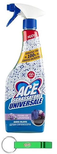 8x ACE Sgrassatore Universale, Fiori di Lavanda,Universal-Entfetter, Lavendelblüten - Entfernt bis zu 100% verkrustetes Fett - Spray 600ml + Beni Culinari Kostenloser Schlüsselanhänger