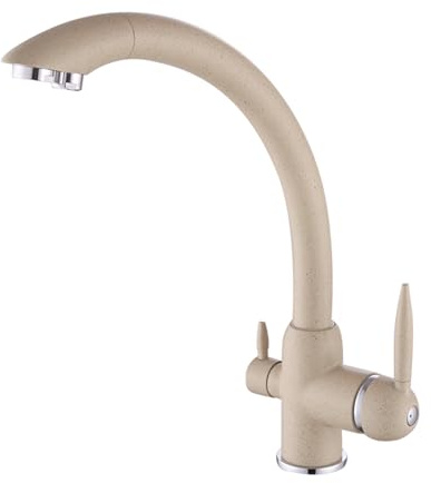 EGTink Rubinetto da cucina 3 vie,miscelatore da cucina girevole a 360°, 3 in 1, rubinetti da cucina in acciaio inossidabile, rubinetto per lavello da cucina con 2 uscite(Beige)
