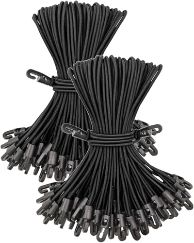 BINCKIN Spanngummi Mit Haken 25 cm, 100 Stück Gummispanner, Planenspanner Kurz, Expander für Planen, Netze, Banner, Camping, Schwarz
