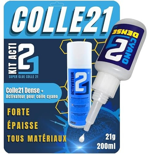 KIT ACTI DENSE Colle21, Super Glue Colle21 DENSE + Activateur Spray 200ml – Précision, Contrôle et Adhésion Ultra-Rapide pour Modélisme & Bricolage