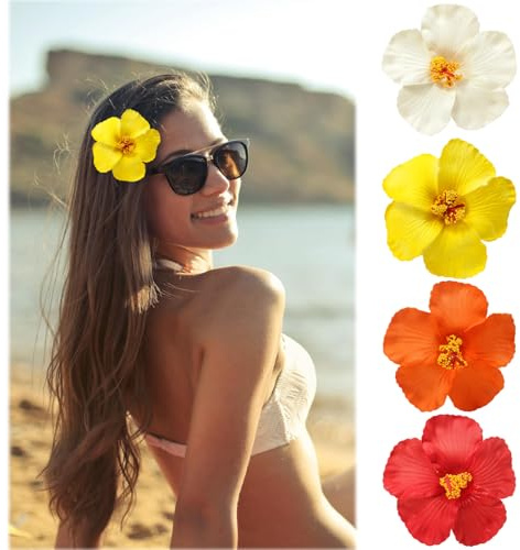Cosmeria 4 clip per capelli hawaiani, 10 cm, plumeria Hibiscus floreale, in EVA Artificial Flowers for Hair, fermacapelli hawaiani per eventi stagionali