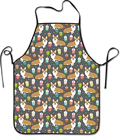 Personalisiert Malschürze Corgi Bubble Tea Stoff Süßes Kawaii Corgis Muster Arbeitsschürze Premium Grillschürze Verstellbare Bastelschürze Für Bäcker Bemalen