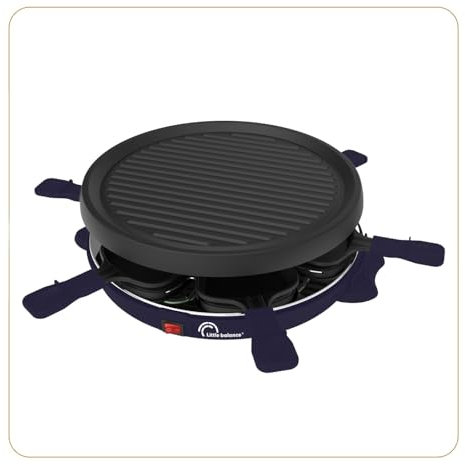 LITTLE BALANCE 8747 Cheese & Fun, Raclette Grill, 2 en 1, hasta 6 personas, sin PFAS, 800 W, Azul noche