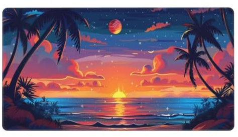 Mauspad XXL 600x300mm,Mauspad Sonnenuntergang Mousepad,Kokosnussbaum Schreibtischunterlage Kinder,Wasserdicht Mauspad Gaming,Vernähte Kanten Desk Mat,Anti-Rutsch Mouse Pad,Gaming,Büro,Zuhause ly-455