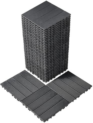 VEVOR Interlocking Deck Tiles, 36 Pack,11.6x11.6 36 sq. ft Plastic Waterproof Outdoor Flooring All Weather Use, Patio Floor Decking Covering Tiles for Porch Poolside Balcony Backyard, Dark Grey