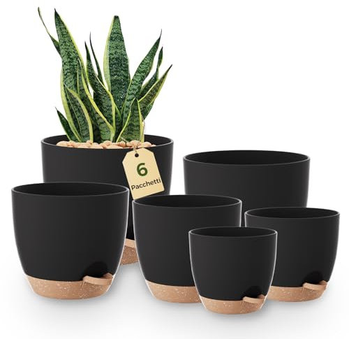 Bamworld Blumentöpfe 6 Set Selbstbewässernd Schwarz 20.3cm/17.8cm/16.5cm/15.2cm/14cm/12.7cm Blumentopf Pflanzentopf mit Untersetzer,Anzuchttöpfe,Zimmerpflanzen,Fensterbank deko