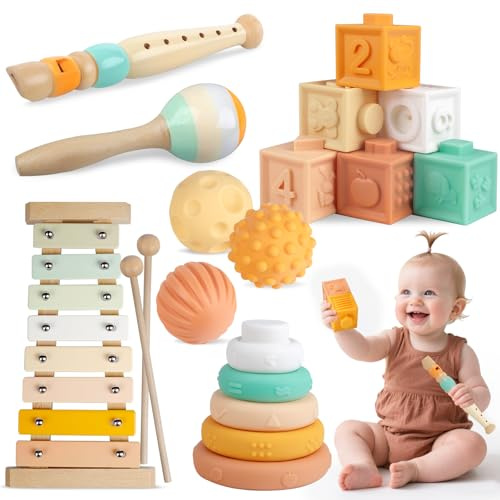 Meytccve Baby-Spielzeug Montessori Spielzeug für Babys ab 1-3 Jahr, Holzspielzeug Musikinstrumente Stapelbauklötze,Xylophon, Geburtstagsgeschenk für Kleinkinder ab 1 Jahr