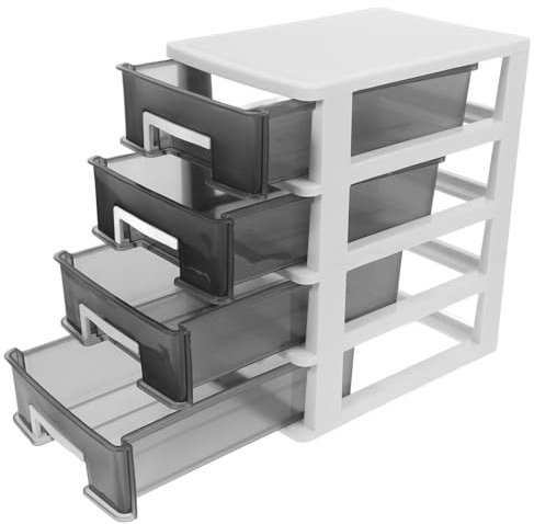 FONDOTIN Vierschichtiger Desktop Schubladenschrank Aus Kunststoff Multifunktionaler Aufbewahrungsbox Organizer Für Büro Und Arbeitszimmer Halbtransparent Schwarz Weiß Tragbar