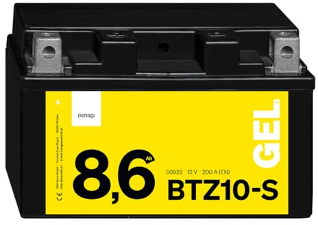 Denagi 50922 GEL BTZ10-S Motorradbatterie 12V 8,6Ah, Ersetzt YTZ10-S, wartungsfrei versiegelt vorgeladen