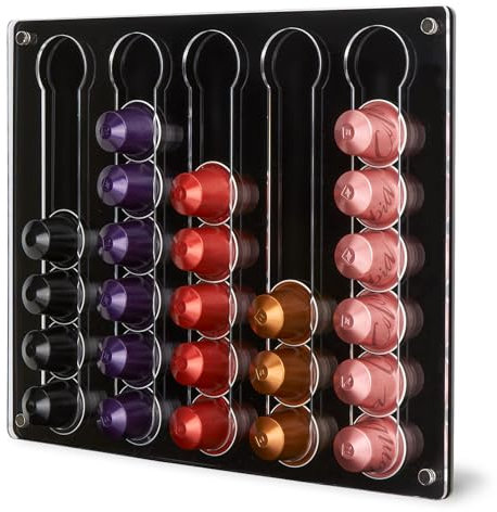 MOLEDINO Wall-Mounted Coffee Pod Holder for Nespresso Original 30 Capsules, Magnetic Acrylic Fridge Coffee Pod Organizer Storage, Adhesive for RV, Kitchen Cabinet Cupboard (Black & Clear)