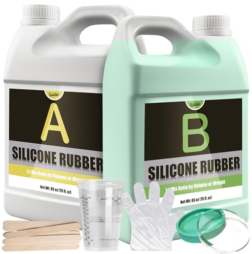 Gomma di silicone liquida, 170 oz / 4,4 l verde 15 A, per stampi in silicone fai da te, stampi – 1: 1 rapporto silicone per stampi in resina, stampi per candele, stampo per sapone, versare, fai da te