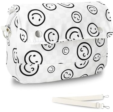 ANZOME Fahrradtasche Lenkertasche Kinder Mädchen, 2-in-1 Umhängetasche & Fahrradkorb Vorne, Wasserabweisend mit Schultergurt, Lustiges Smiley Design, Zubehör für Hollandrad Roller (Weiß)