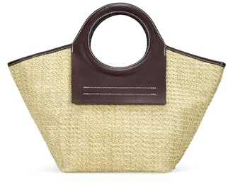 BOSANOVA Bolso de Mano Tipo Cesta para Mujer confeccionado en Esparto Trenzado con Detalle de Asas Redondas de Mano. Cierre Mediante Cremallera. Beige U