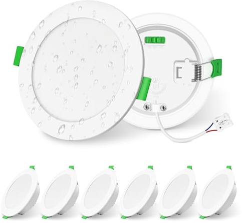 ALUSSO Einbaustrahler LED Spots 230V Dimmbar 6W 600lm Einbauleuchten Hohe Helligkeit, 3000K 4000K 6500K Deckenspots Ultra Flach Deckenleuchte IP65 Wasserdicht für Badezimmer Küche, Weiß 6er Set