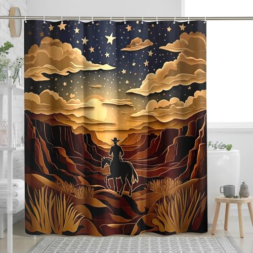 Paper Cut Craft Western Cowboy-Duschvorhang-Set, lustiger Südwest-Duschvorhang, Wüstenlandschaft, Badezimmerzubehör, Polyestergewebe, dekorativ, 183 x 183 cm