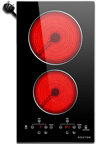 Noxton 2 Zone Ceramic Hob 30cm Electric Hob with Timer, Safe Lock, Pause Coutertop Use Hob with 13AMP Plug 2800W