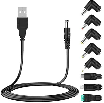 Cable de alimentación USB a DC 5 V, 5,5 x 2,1 mm DC, conector de clavija de barril, con 8 conectores de clavija (5,5 x 2,5 mm, 4 x 1,7 mm, 3,5 x 1,35 mm, Micro-USB, Tipo-C)