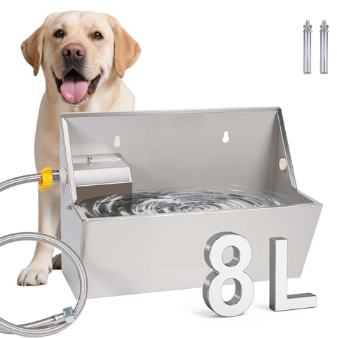 Svauoumu Contenitore per bere per bovini e pecore 8 litri Acquaio in acciaio inox per cani di grossa taglia all'aperto, abbeveratoio automatico per cani, grande abbeveratoio per cani, contenitore per