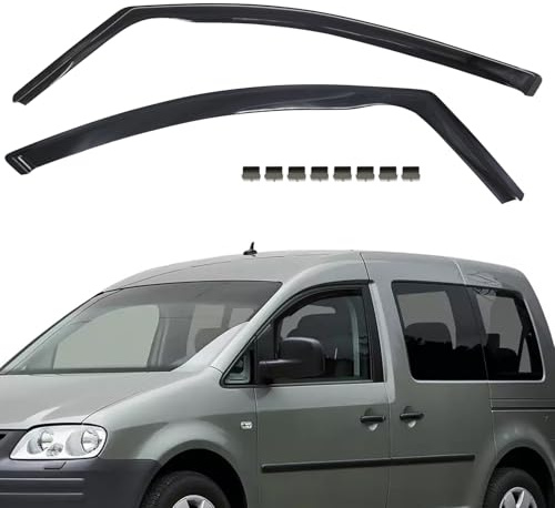 ANEELV Zweiteiliger Fenster-Regenabweiser für Volkswagen Caddy(2005–2018). Einteiliger Windabweiser, Regen- und Windabweiser, einfach zu montieren, Schwarz