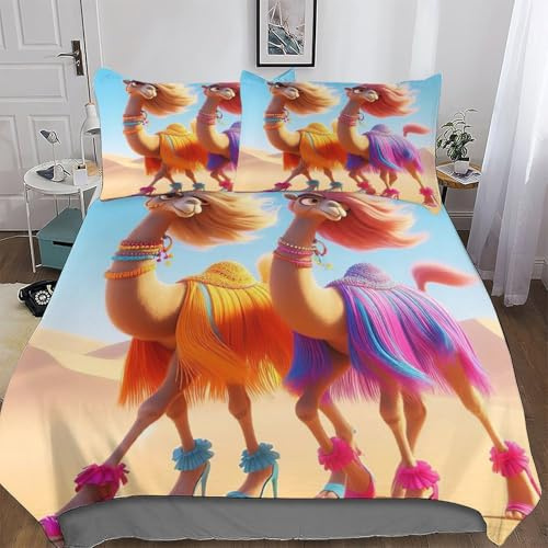 Camel Bedding Set Duvet Cover with Pillowcase Soft Microfiber 3D Quilt Cover 3 Pieces For Boys, Girls And Teenagers King(220x240cm)