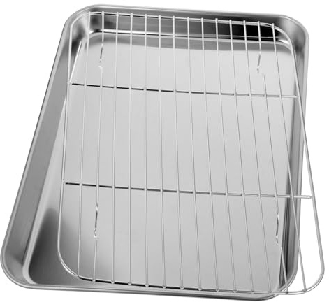 HEALSOPTHY 2 Piezas Bandeja para Hornear Rectangular de Acero Inoxidable con Rejilla Extraíble para Enfriamiento Resistente sin Recubrimiento Químico para Lavavajillas
